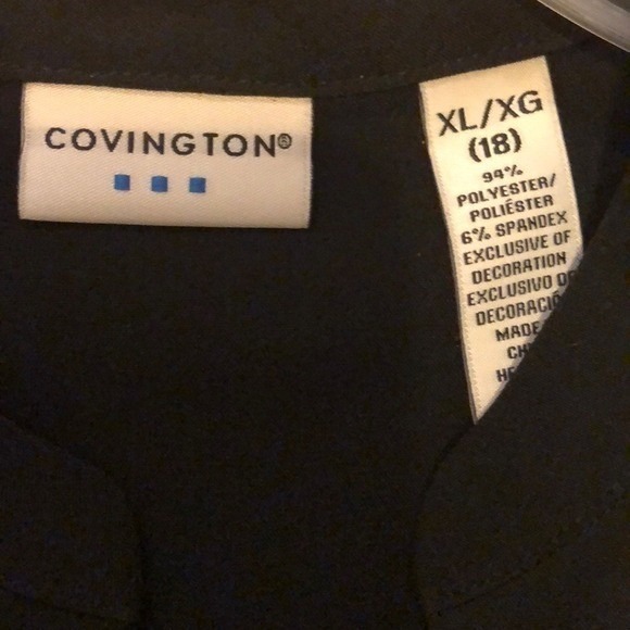 Covington Black Button Front Embroidered Flower Detail V-Neck Blouse Top XL 18 - Picture 5 of 5